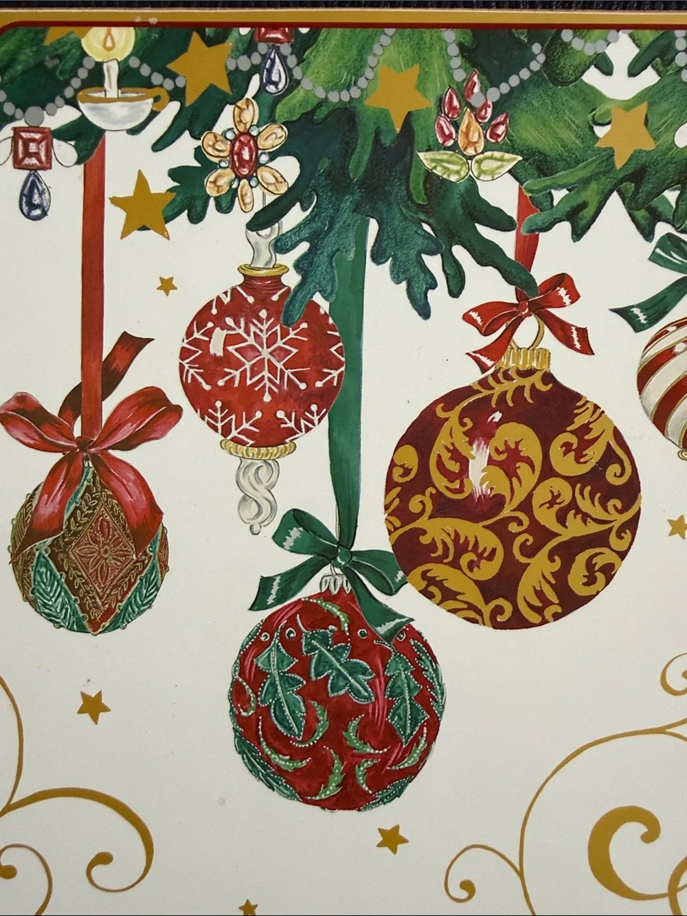 Williams Sonoma Festive Ornament Cork back Placemats Set of 2